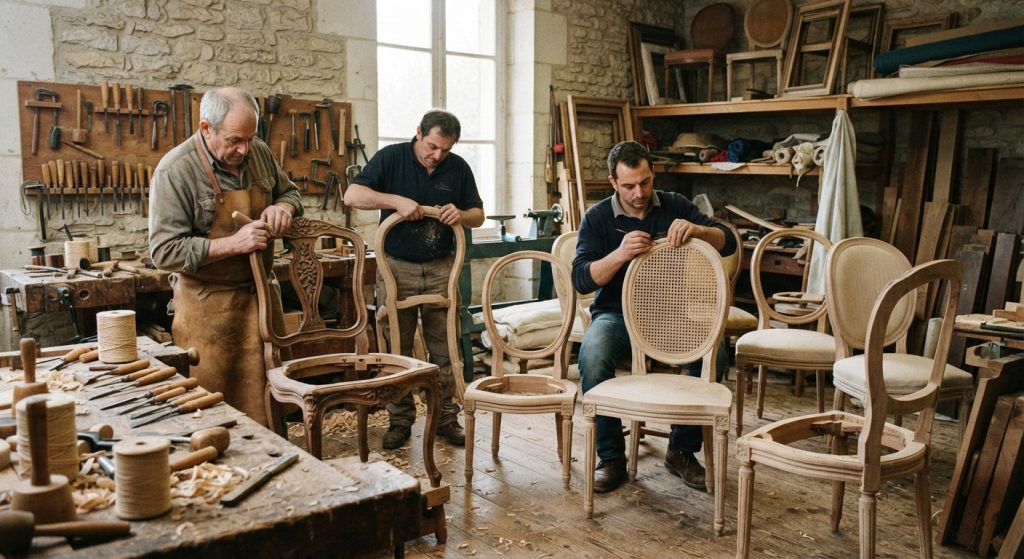 Louis XV chairs and the ‘Jacob’ Louis XVI model shown here are lovingly-crafted by skilled craftspeople